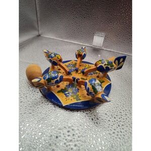 Wooden Paddle‎ Toy Vintage Chicken Pecking Feed Brightly Painted 1546